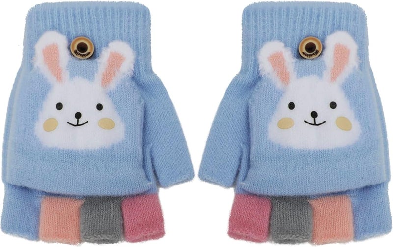 NICEYST Kids Convertible Flip Top Gloves Children Winter Warm Knitted Fingerless Mittens for Boys Girls 6-10 Years Old - Image 1
